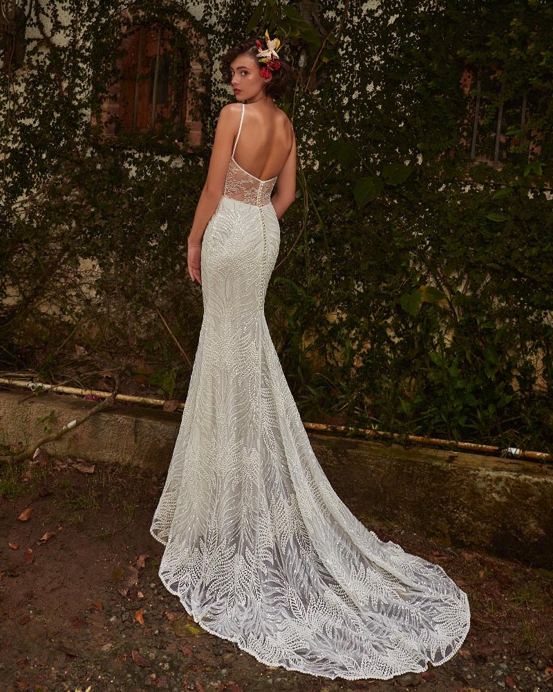 Lp2321 sparkly sexy wedding dress with lace and spaghetti straps2